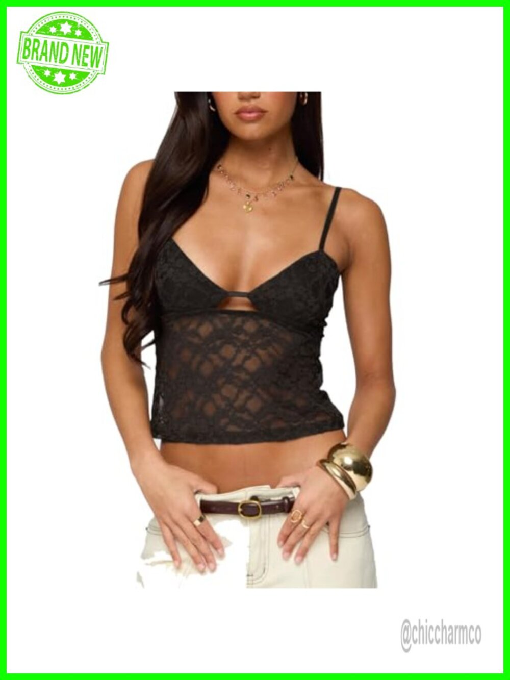 Lace Camisole Sheer Mesh Low Cut Spaghetti Strap Crop Tank Top Summer Going Out
